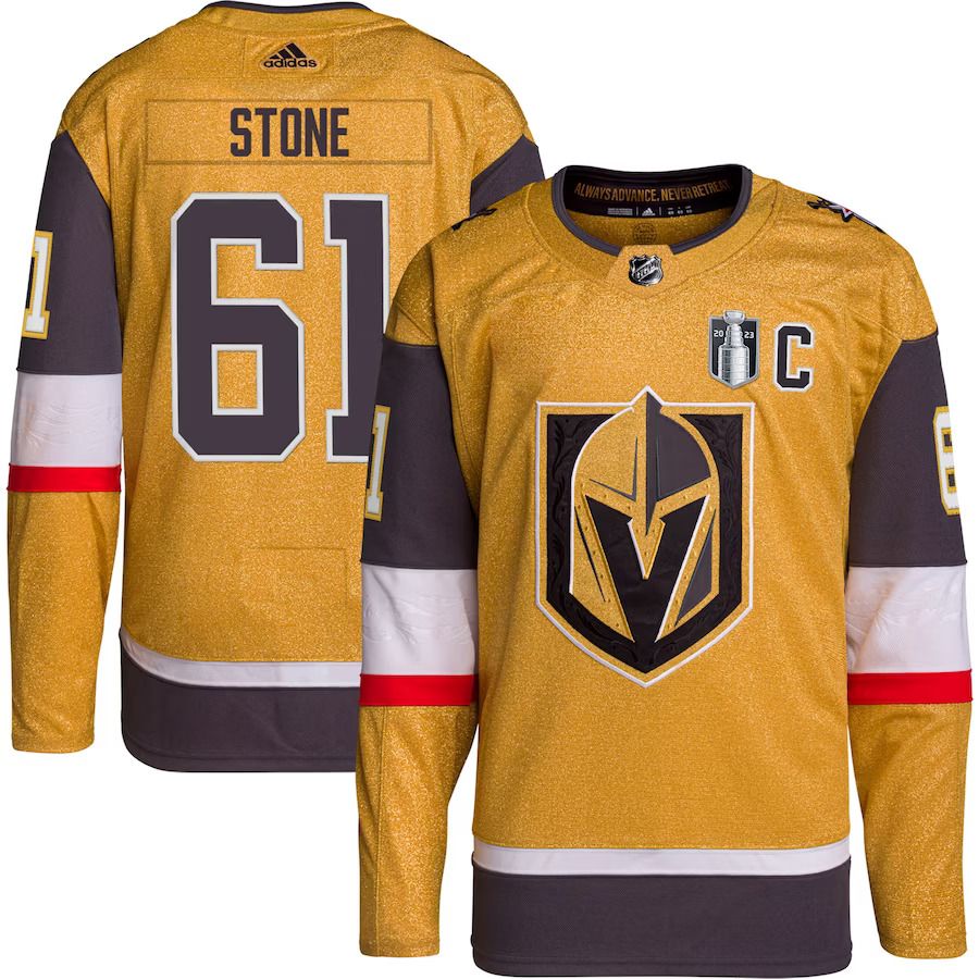 Men Vegas Golden Knights #61 Mark Stone adidas Gold 2023 Stanley Cup Final Home Player NHL Jersey
